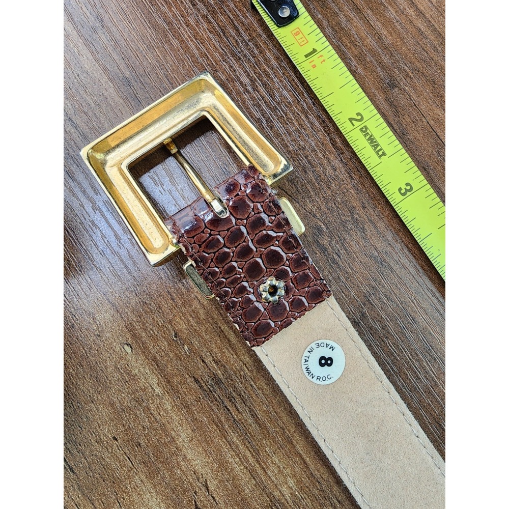 Womens Crocodile Embossed Belt Square Gold Brass Buckle Heritage Classic Small - Picture 4 of 5